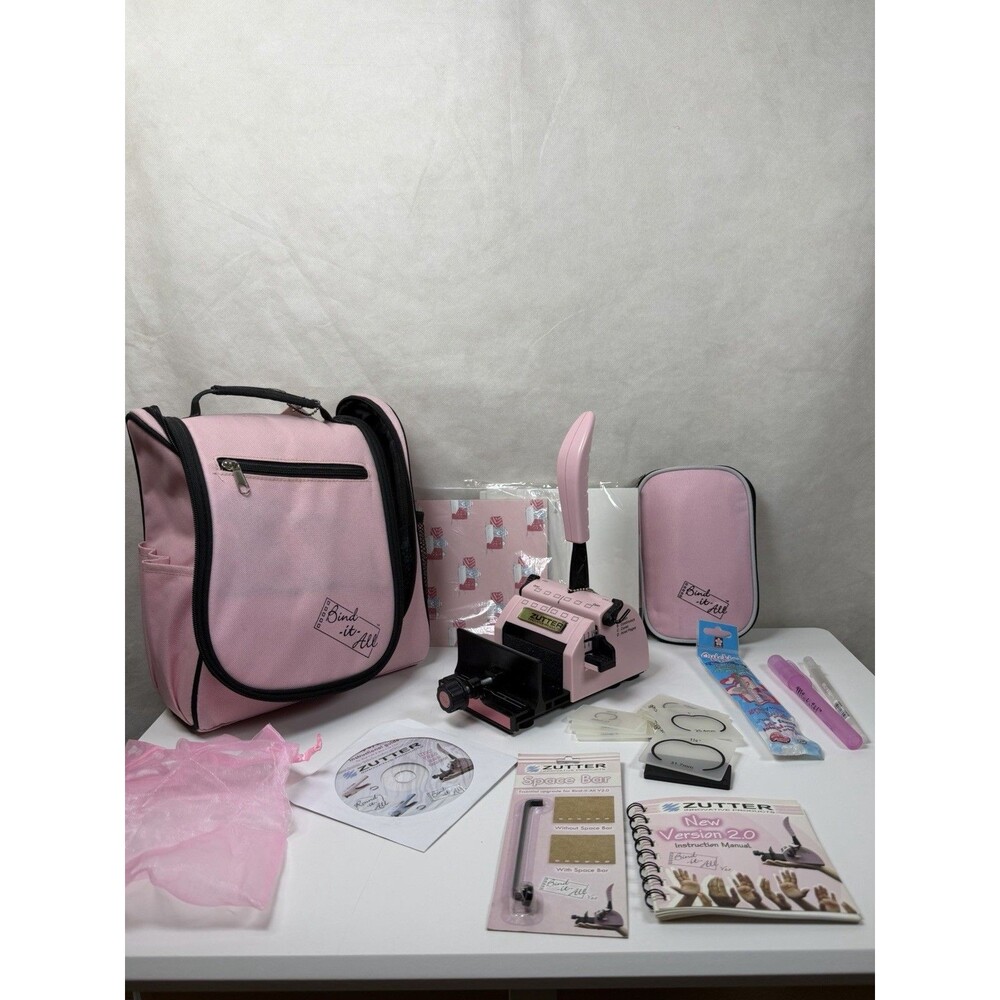 Zutter Bind-It-All V2.0 Pink Scrapbooking Tool Set w/ Carrying Case Accessories.